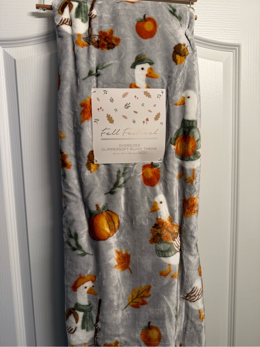 Goose Fall Festival Oversized Plush Throw Blanket - Gray & Orange